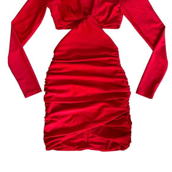 Tiger Mist KYA Red Ruched Cut-Out Long Sleeve Bodycon Dress XS Party - Picture 6 of 7